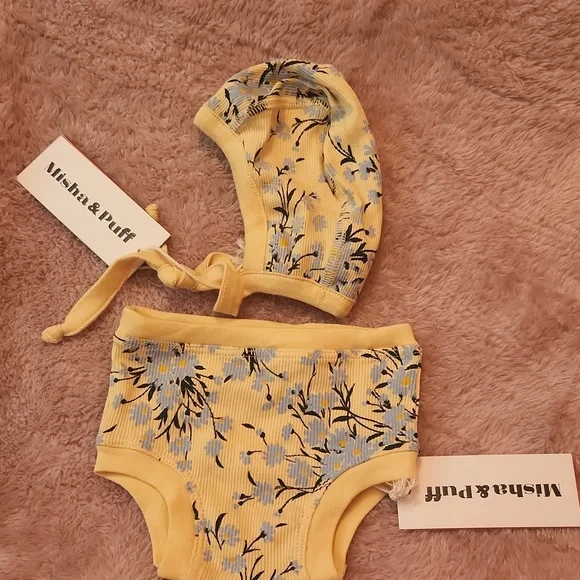Misha & Puff Set Buttercup Daisy yellow/blue floral Newborn - Picture 3 of 6